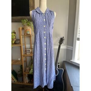 Vintage 90s Periwinkle Floral Button Front Rayon Maxi Dress Size Small